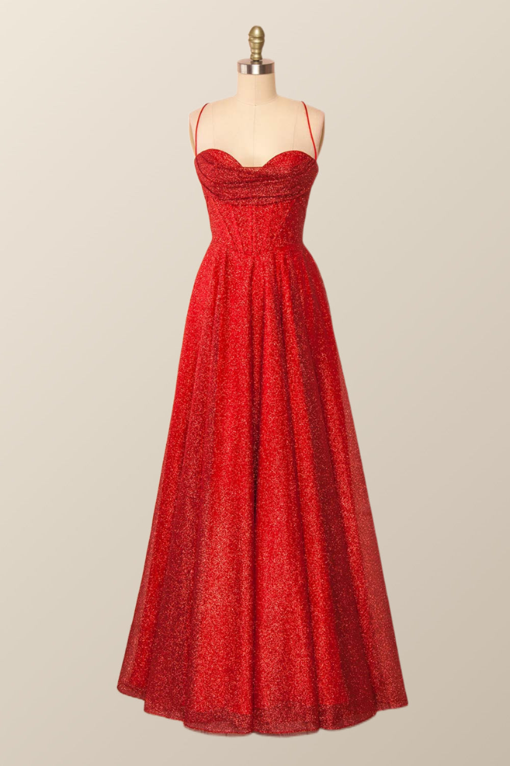 Cowl Neck Red A-line Long Formal Dress