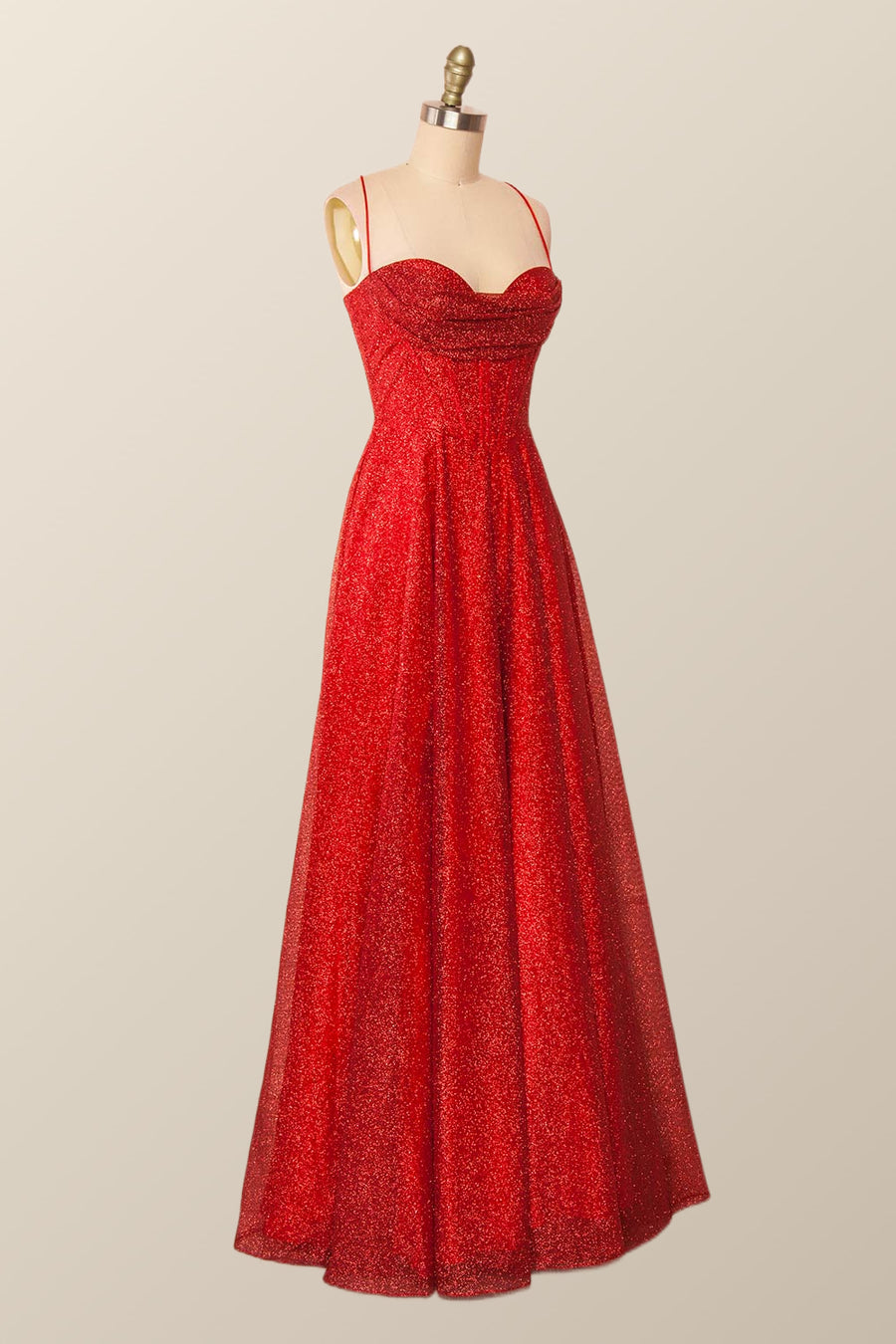 Cowl Neck Red A-line Long Formal Dress