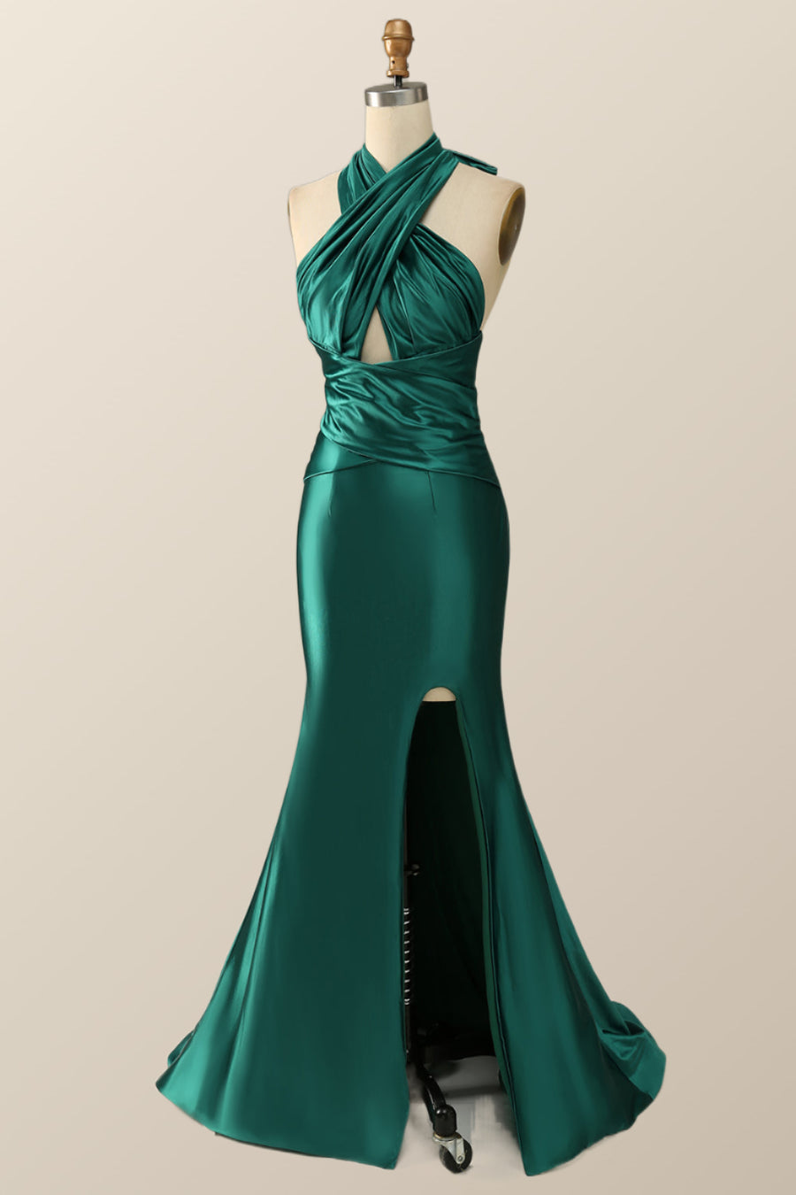 Green Cross Front Mermaid Long Formal Dress with Slit
