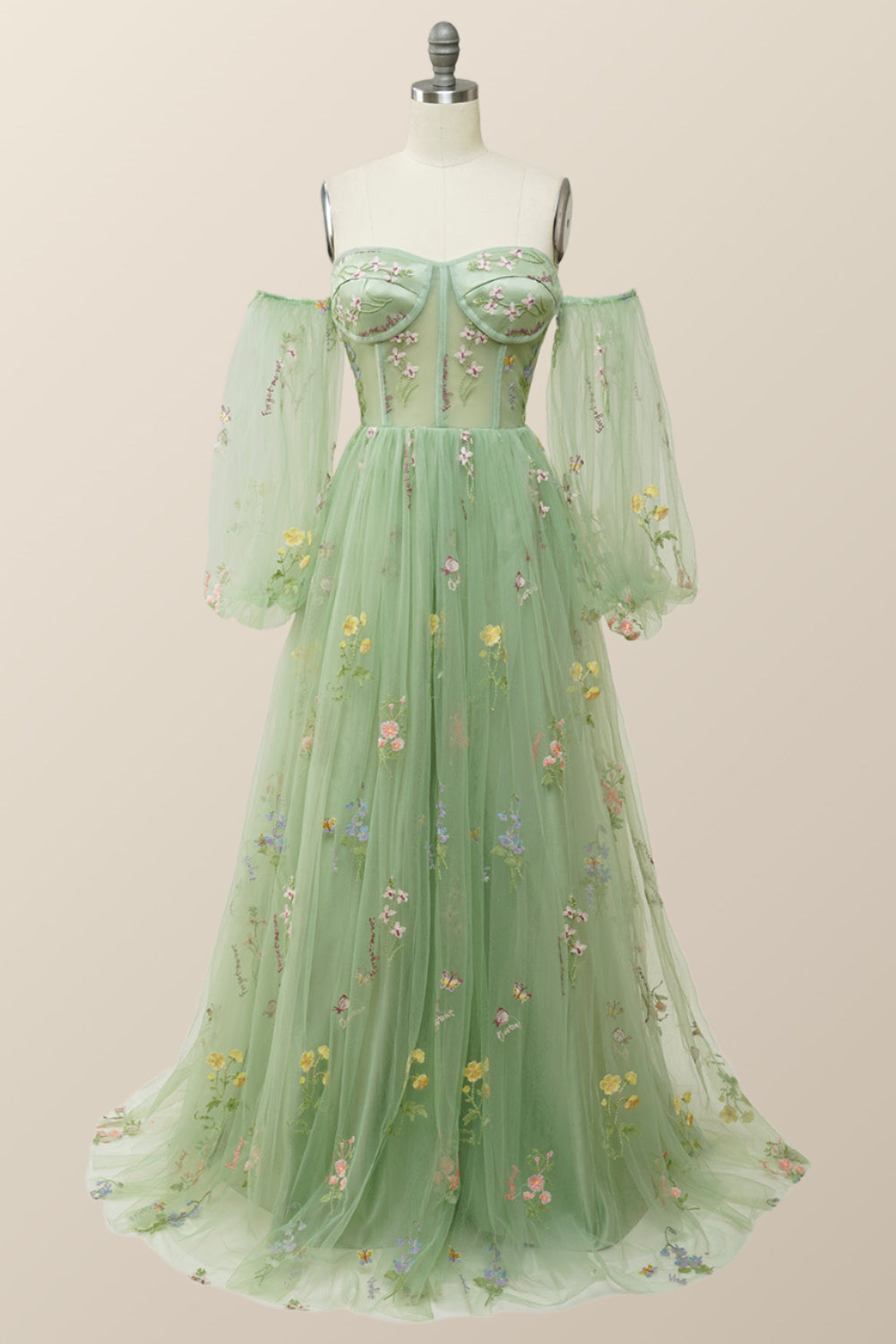 Soft Green Floral Embroidery Formal Dress Ohmollydress Soft Green Floral Embroidery Formal Dress Ohmollydress