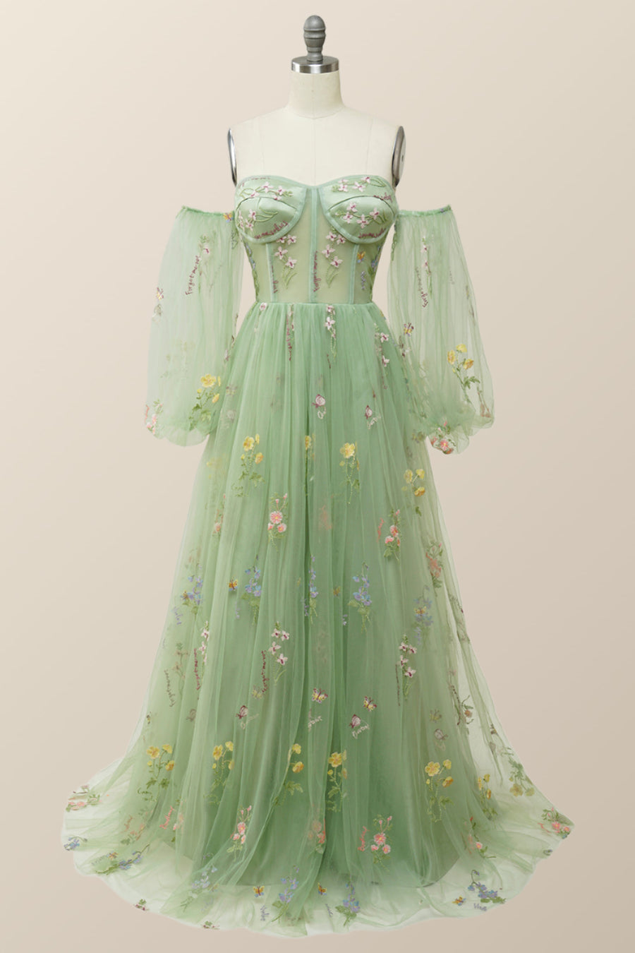 Soft Green Floral Embroidery Formal Dress Ohmollydress Soft Green Floral Embroidery Formal Dress Ohmollydress