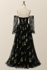 Soft Black Floral Embroidery Formal Dress