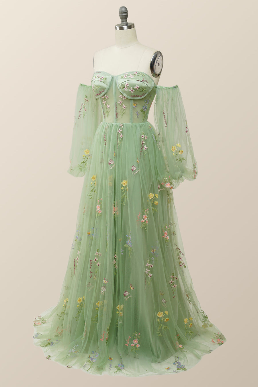 Soft Green Floral Embroidery Formal Dress Ohmollydress Soft Green Floral Embroidery Formal Dress Ohmollydress