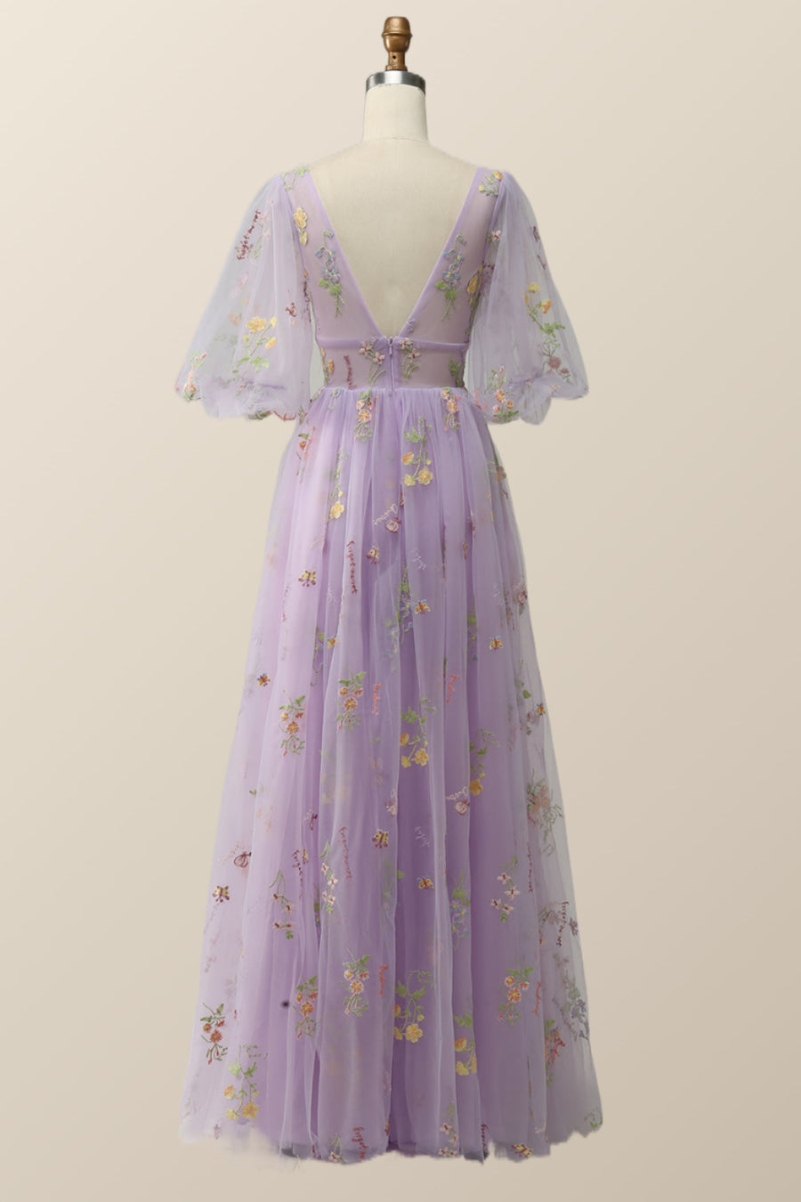 Puffy Sleeves Lavender Tulle Floral Embroidery Formal Dress Ohmollydress Puffy Sleeves Lavender Tulle Floral Embroidery Formal Dress Ohmollydress