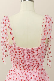 Princess Pink Tulle Red Hearts Midi Dress