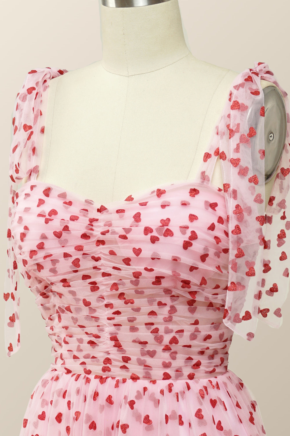 Princess Pink Tulle Red Hearts Midi Dress
