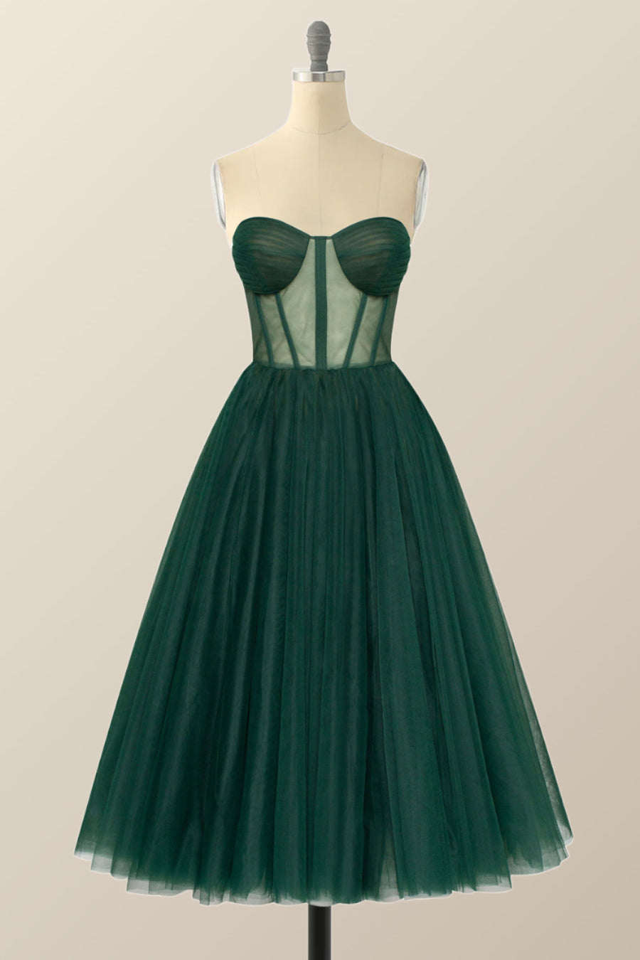 Sweetheart Emerald Green Tulle A-line Midi Dress Ohmollydress Sweetheart Emerald Green Tulle A-line Midi Dress Ohmollydress