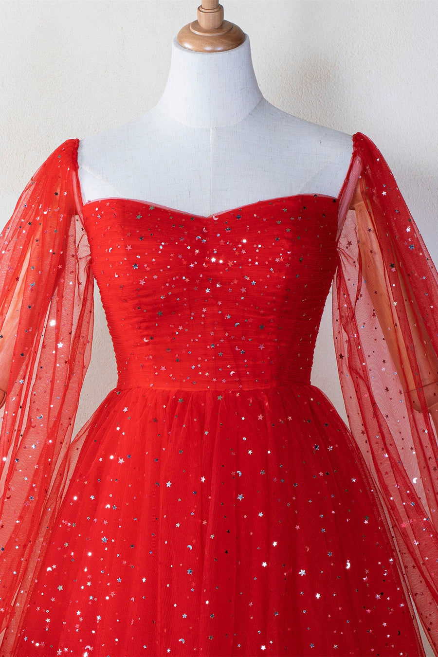 Long Puffy Sleeves Red Stars Mini Gown Ohmollydress Long Puffy Sleeves Red Stars Mini Gown Ohmollydress