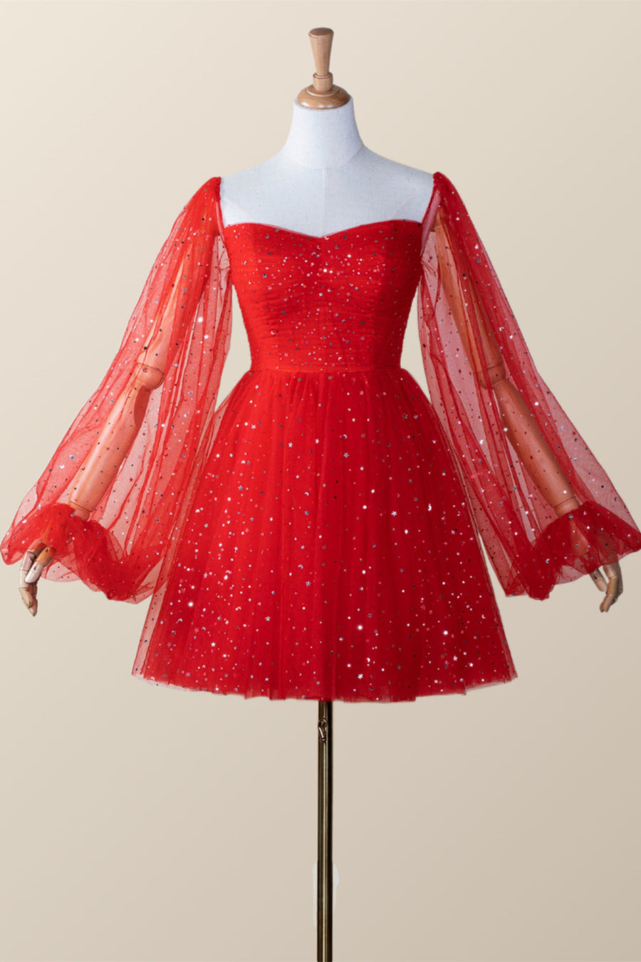 Long Puffy Sleeves Red Stars Mini Gown Ohmollydress Long Puffy Sleeves Red Stars Mini Gown Ohmollydress