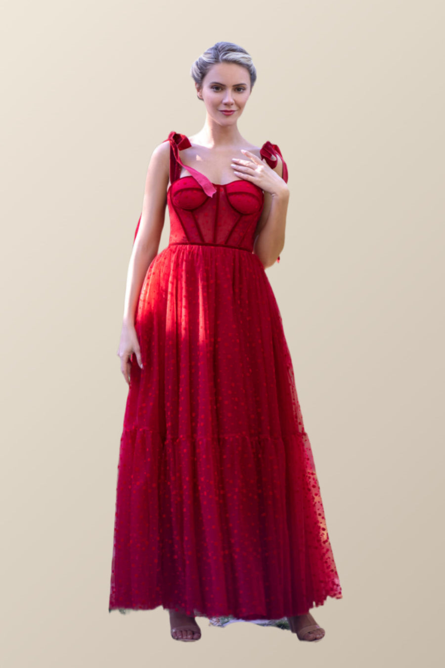 Red Dotted Tulle Corset Ankle Length Dress Ohmollydress Red Dotted Tulle Corset Ankle Length Dress Ohmollydress