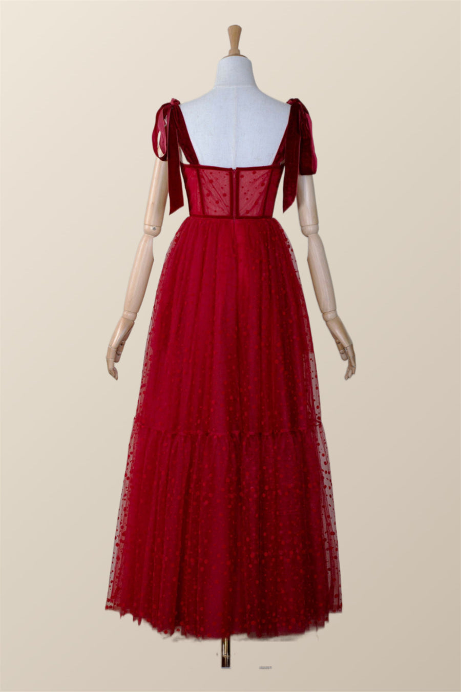 Red Dotted Tulle Corset Ankle Length Dress Ohmollydress Red Dotted Tulle Corset Ankle Length Dress Ohmollydress
