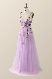 Lavender Tulle and Floral Embroidery Long Formal Gown
