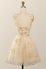 Champagne A-line Floral Embroidered Short Party Dress