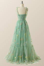 Green A-line Embroidered Long Formal Gown
