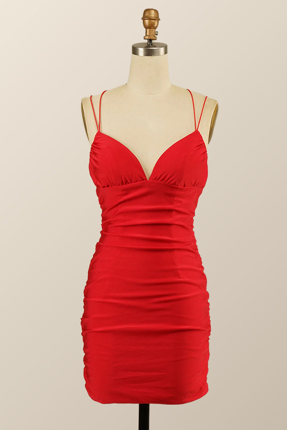 Double Straps Red Empire Red Tight Mini Dress – Ohmollydress