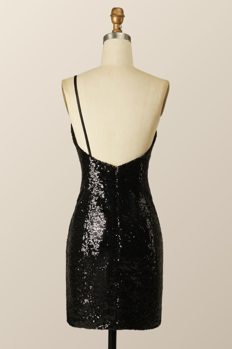 One Shoulder Black Sequin Bodycon Mini Dress