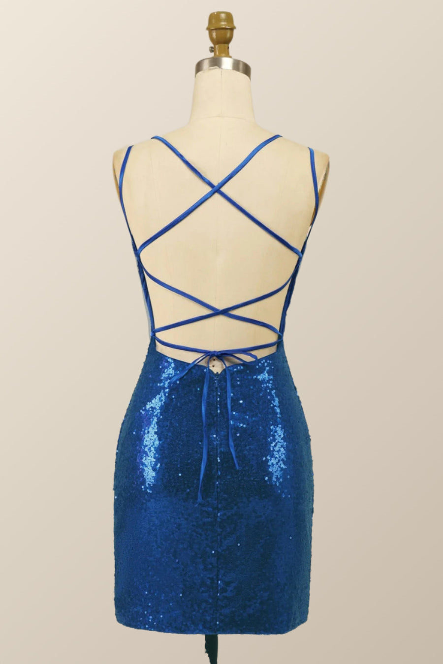 Double Straps Royal Blue Sequin Tight Mini Dress