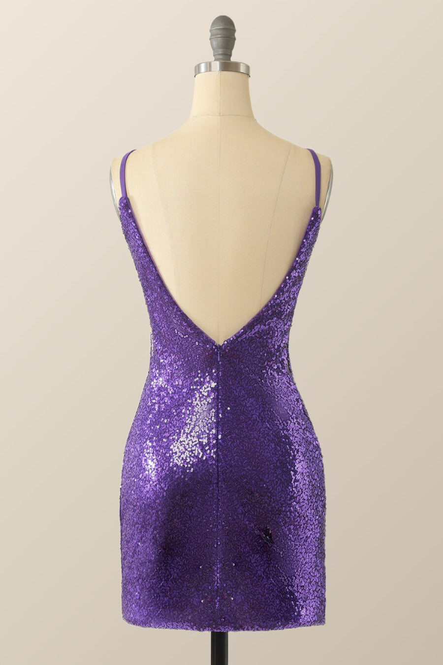 Straps Purple Sequin Bodycon Mini Dress
