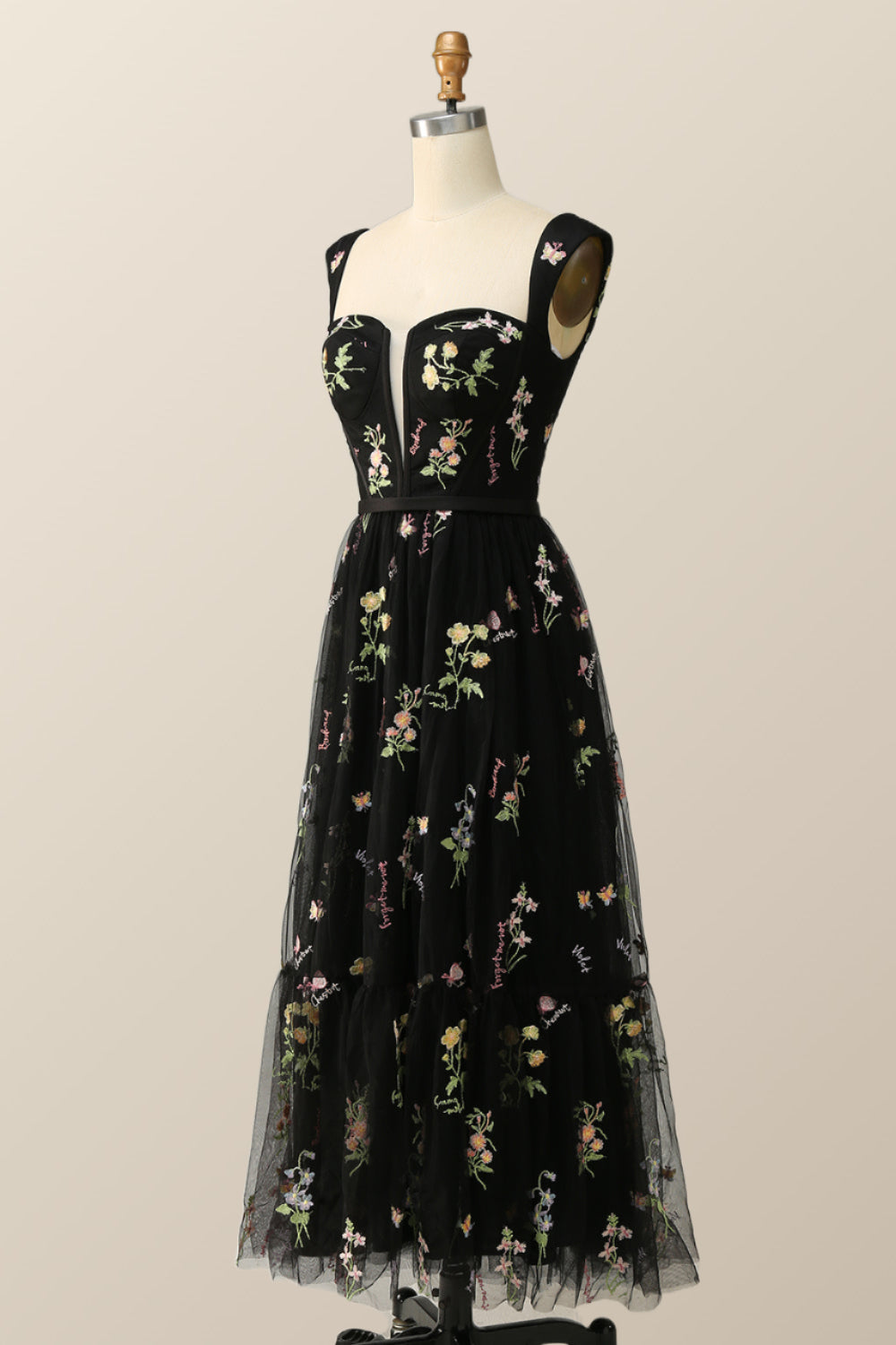 Green Embroidered A line Midi Dress