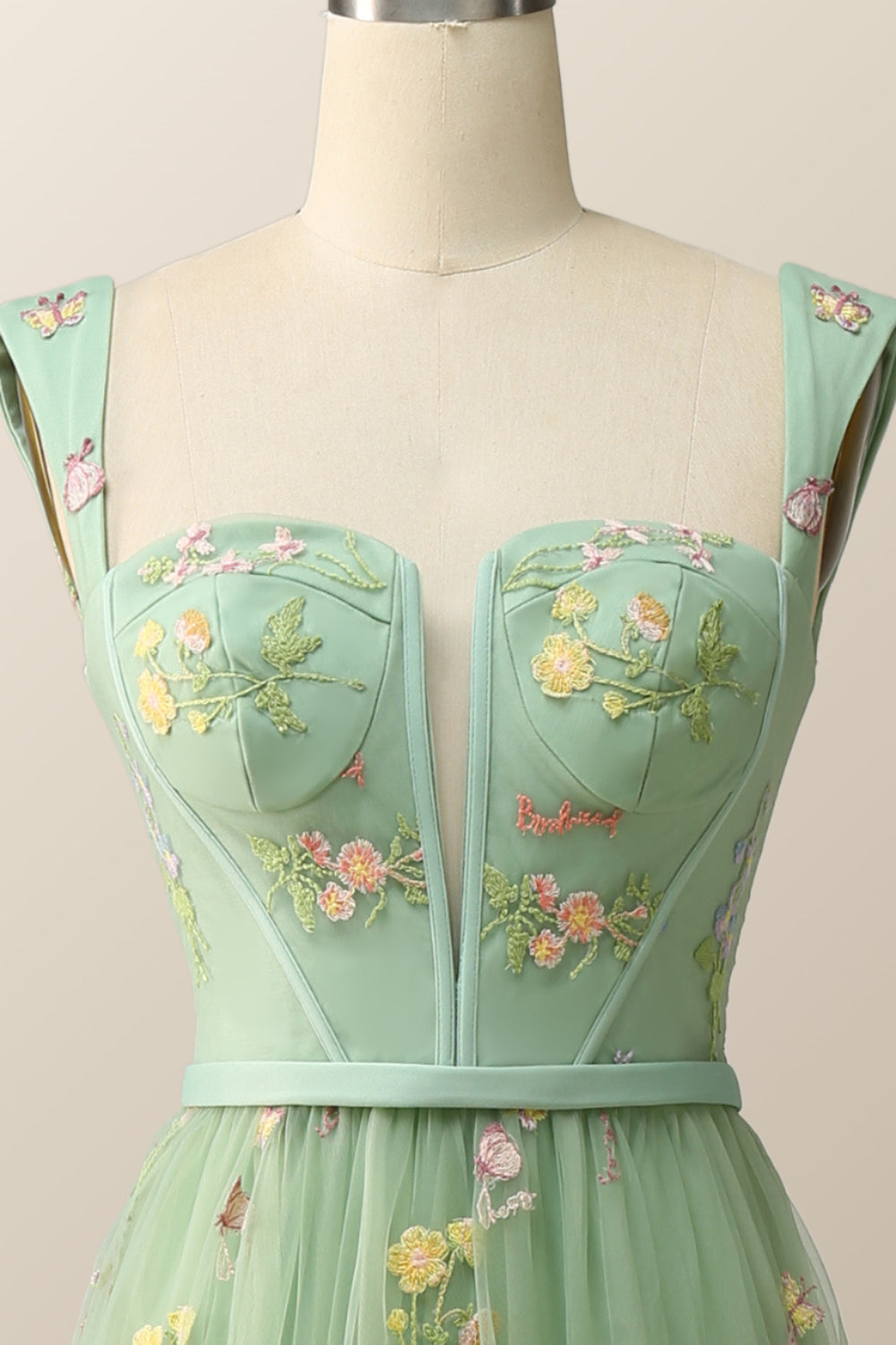Women Green Embroidered A-Line Dress main image 1