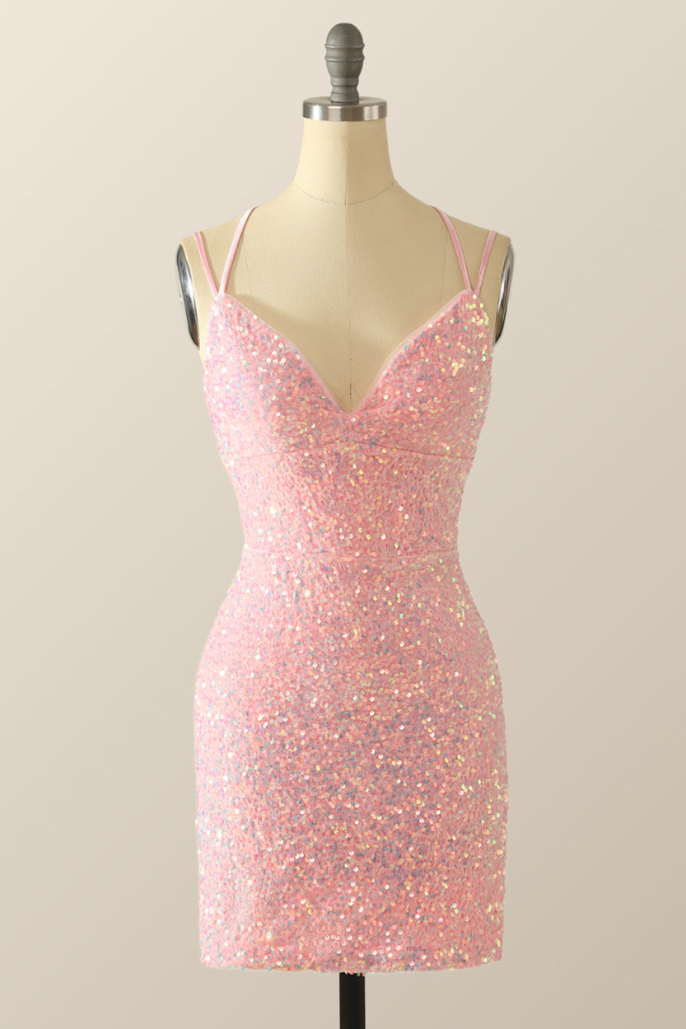 Double Straps Pink Sequin Bodycon Mini Dress Ohmollydress Double Straps Pink Sequin Bodycon Mini Dress Ohmollydress