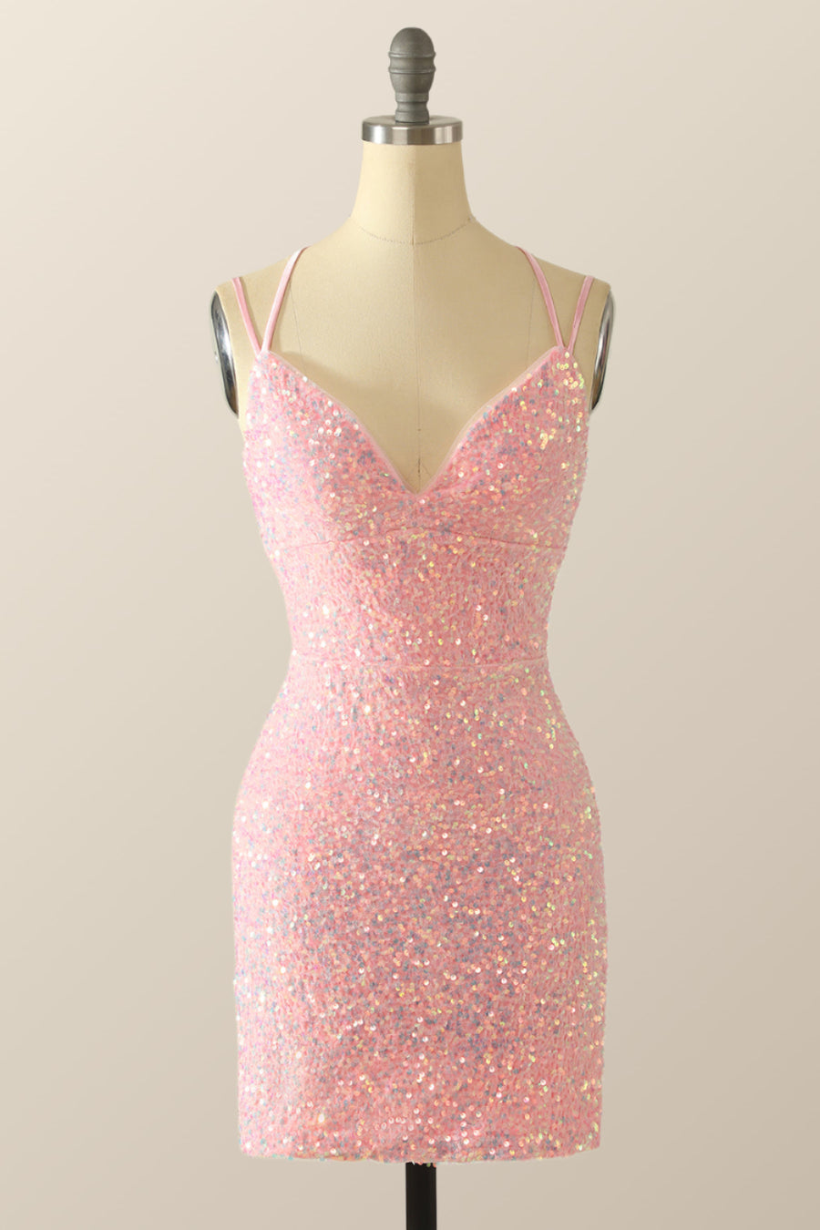 Double Straps Pink Sequin Bodycon Mini Dress Ohmollydress Double Straps Pink Sequin Bodycon Mini Dress Ohmollydress
