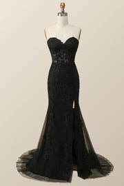 Sweetheart Black Lace Mermaid Long Prom Dress