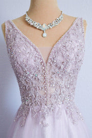 Pale Purple Soft Tulle Appliques Formal Gown