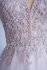 Pale Purple Soft Tulle Appliques Formal Gown